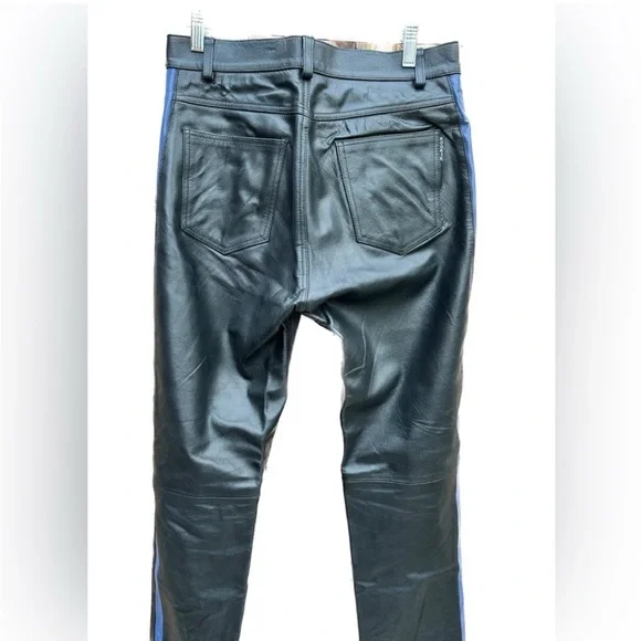 KOOKIE 100% Leather Motorcycle Pants with Blue Stripe on the sides (size: 30)